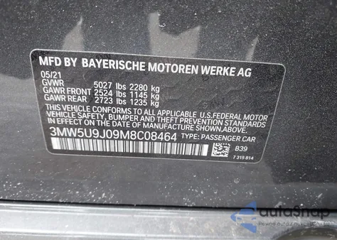 2021 BMW 3 Series M340I xDrive z USA, uszkodzony, nr VIN 3MW5U9J09M8C08464